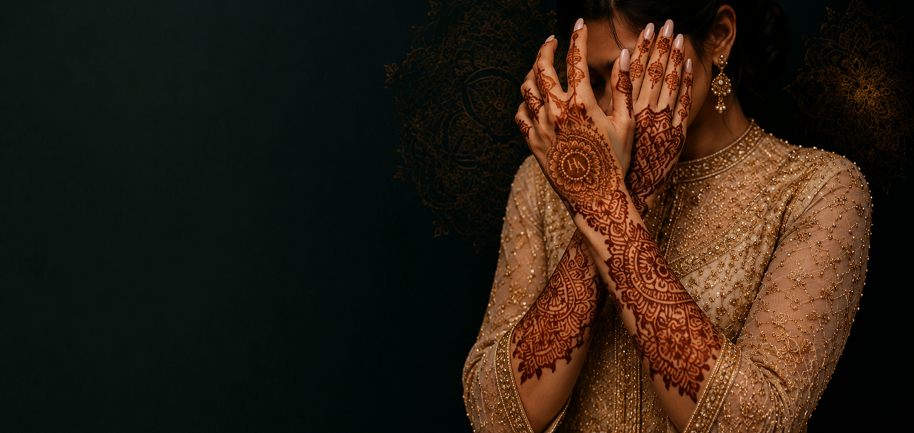 Bridal henna artist showcasing intricate mehndi designs